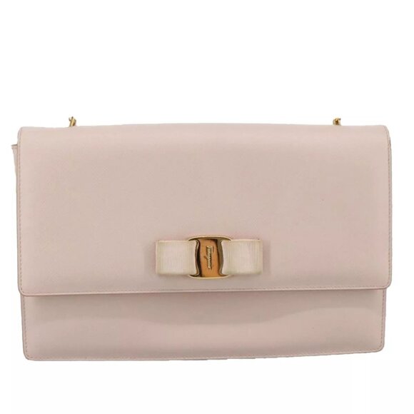 Salvatore Ferragamo Chain Shoulder Bag Leather Pink Gold Auth - Picture 5 of 14